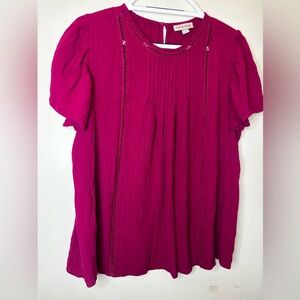 Knox Rose Magenta Textured Blouse – Short Sleeve Boho Top